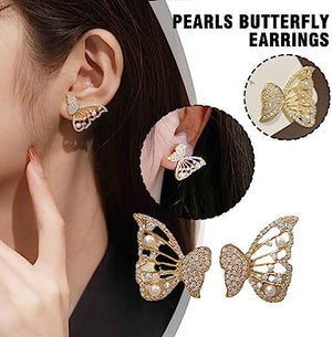 Pearl Zirconia Double Sided Butterfly Stud Earrings